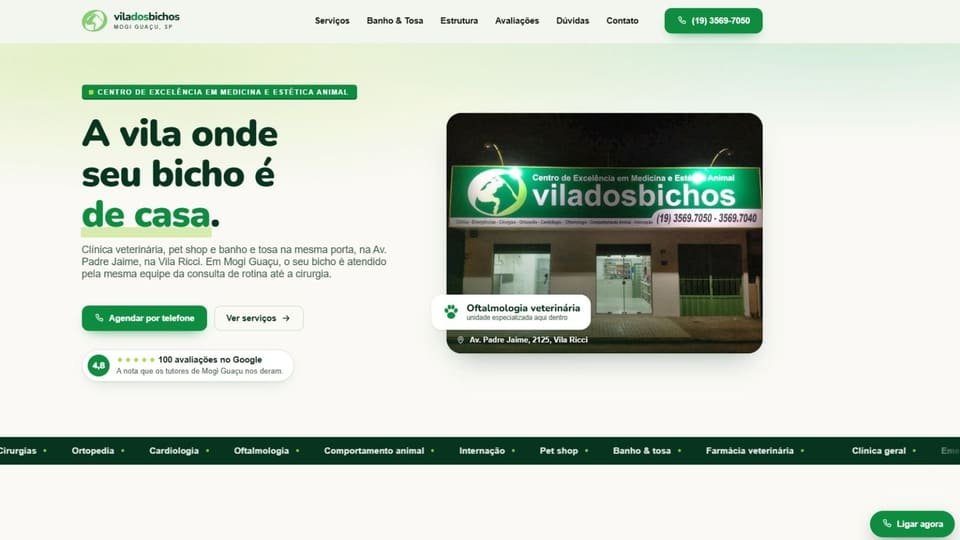 Vila dos Bichos — Clínica veterinária e pet shop: projeto desenvolvido pela Avell Labs